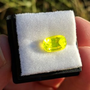 Yellow "luxin" gemstone from a third angle